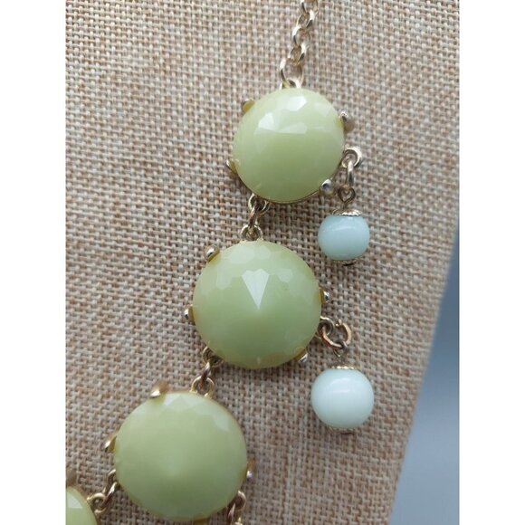 Gold Tone Bubble Necklace Green & Blue Bead Rolo Chain Statement Piece 24" - Picture 5 of 9